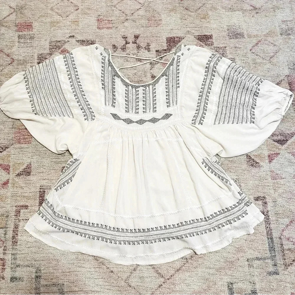 Free People Wild One Embroidered Top in Ivory size XS - Picture 10 of 16